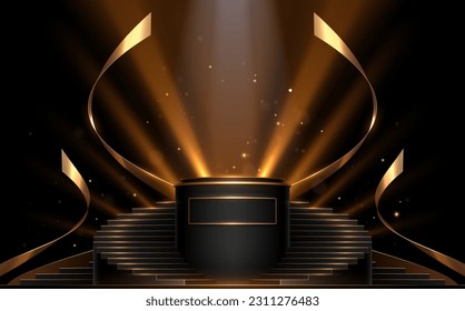 Black and gold stairs stage with light effect