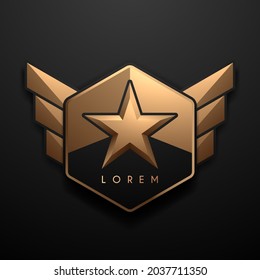 Black and gold star shape icon on black background