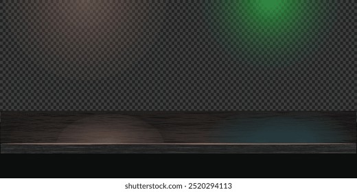 Black gold steel countertop, empty shelf. Vector realistic mockup illustration design