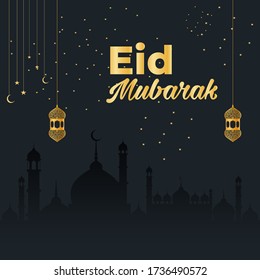 Black and gold style design for eid mubarak