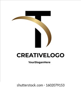 Black gold T letter logo