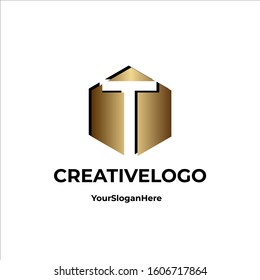 Black gold T letter logo