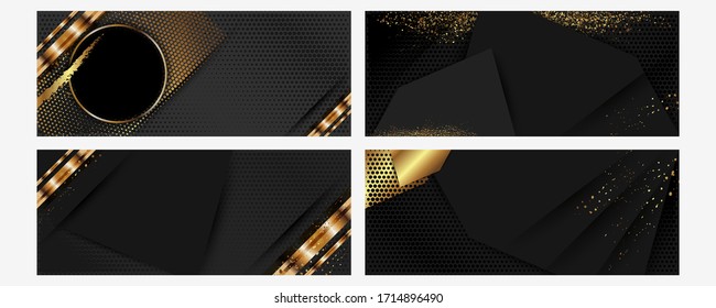 Black and gold templates set for designe applications. Golden abstract modern vector stock background