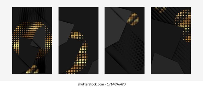 Black and gold templates set for designe applications. Golden abstract modern vector stock background