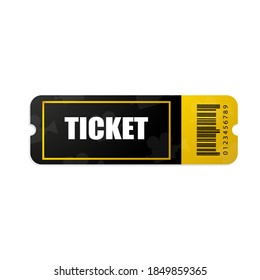 Billete de oro y negro. Billete vectorial aislado en el fondo blanco. Cine, teatro, concierto, obra, fiesta, evento, festival.