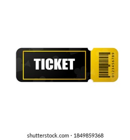 Billete de oro y negro. Billete vectorial aislado en el fondo blanco. Cine, teatro, concierto, obra, fiesta, evento, festival.