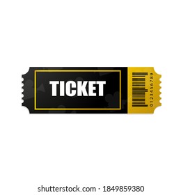Black and gold ticket. Vector ticket isolated on white background. Cinema, theater, concert, play, party, event, festival.