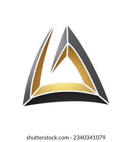 Letra espiral triangular negra y dorada icono en un fondo blanco