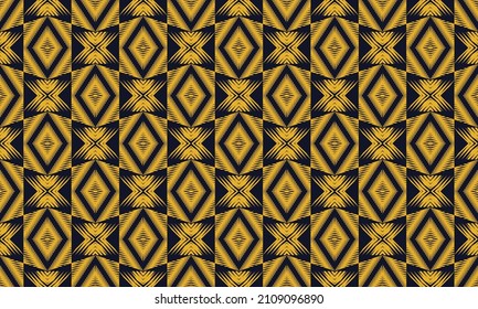 Patrón inquebrantable de las tribus negra y dorada. Diseño tradicional para fondo, papel pintado, ropa, envoltura, alfombra, azulejos, tela, decoración, ilustración vectorial, estilo bordado. Textil africano.