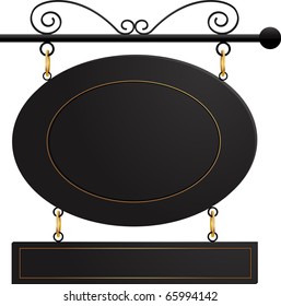 Black And Gold Trimmed Cafe Or Pub Sign Hanging From A Metal Pole