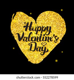 Black Gold Valentine Day. Vector Illustration of Love Greeting Card with Calligraphy.