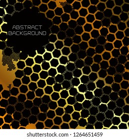 black and gold vector background, hexagon grid