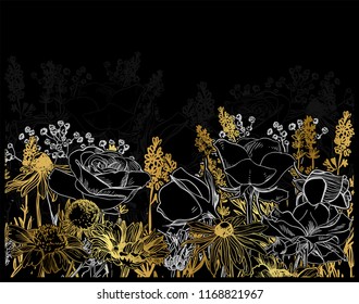 black gold vector card invitation floral