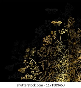black gold vector card invitation floral