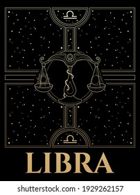 black and gold vector illustration of libra astrological sign