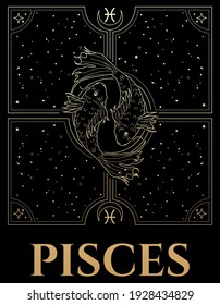 black and gold vector illustration of pisces sign