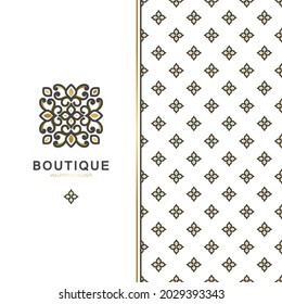 Black and gold vector logo. Elegant, classic elements. Can be used for jewelry, beauty and fashion industry. Great for emblem, invitation, flyer, menu, background, or any desired idea.