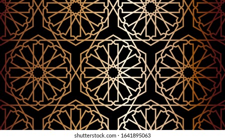Black and gold vector pattern, background, texture, wrapping. Dark islamic traditional rich, minimalist  black, luxury, premium pattern.