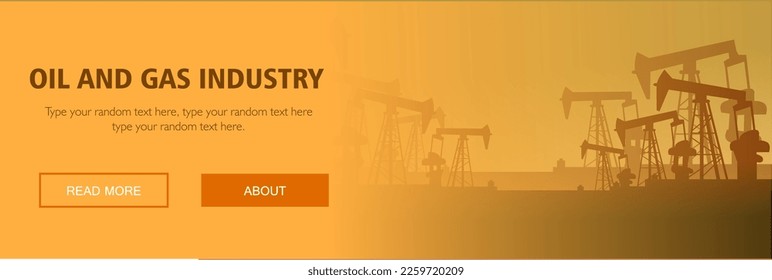 Black gold vector web template or banner with oil pump machine illustration on yellow background, oli industry concept