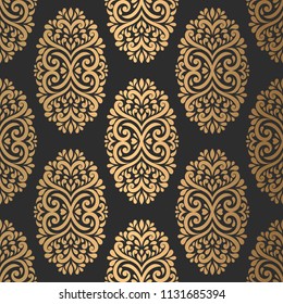 Vector vectorial negro y dorado, sin fisuras, papel pintado. Elegante textura clásica. Comedor de lujo. Elementos reales, victorianos y barrocos. Excelente para tela y textil, papel pintado, o cualquier idea deseada.