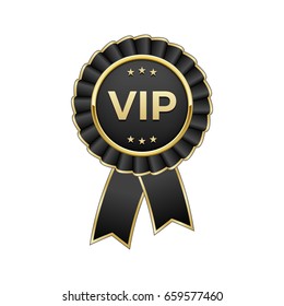 Black and gold "Vip" award rosette with ribbon