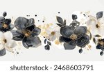  black and gold watercolor flowers, background