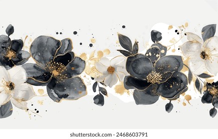  black and gold watercolor flowers, background