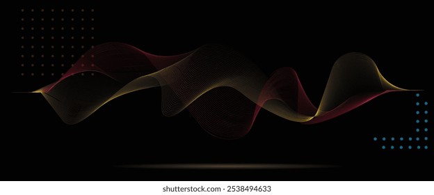 Fondo de onda negro y dorado. Línea abstracta oscura con oro. Fondo Horizontal moderno para el Anuncio, cartelera, publicidad, etc.
