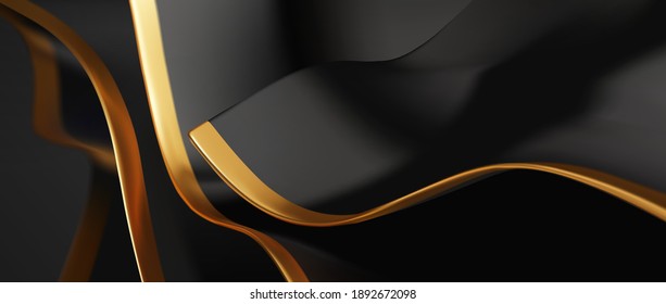 Black and gold wavy luxury background, layered wavy sheet 3d realistic wallpaper illustration vector