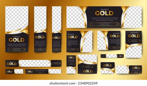Black Gold Web Banner Template Design mit Bildraum. Vektorgrafik