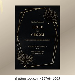 Black and Gold Wedding Invitation Template