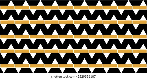 PADRÃO GEOMÉTRICO PRETO, OURO E BRANCO PARA MODA E TÊXTIL
