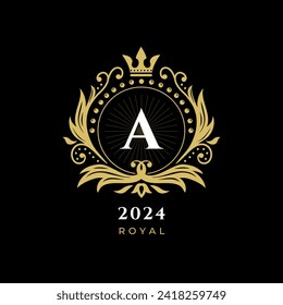 Black Gold White Luxury Royal Crown Logo, with letter a