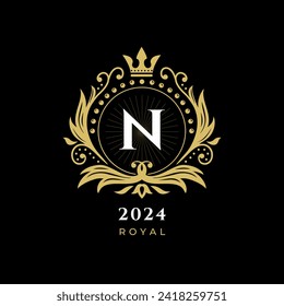 Black Gold White Luxury Royal Crown Logo, with letter n