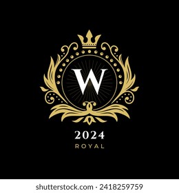 Black Gold White Luxury Royal Crown Logo, with letter w