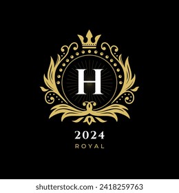 Black Gold White Luxury Royal Crown Logo, with letter h