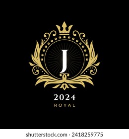 Black Gold White Luxury Royal Crown Logo, with letter j