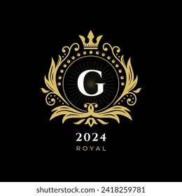 Black Gold White Luxury Royal Crown Logo, with letter g