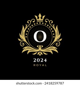 Black Gold White Luxury Royal Crown Logo, with letter o