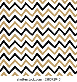 Black gold and white zigzag seamless hand painted pattern. Cute holidays fabric texture. Vector template for congratulations, cards, banners or wedding background.