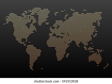 Black and Gold World Map Design. Vintage Hatched World Map with Lines. Travel Vector Illustration.