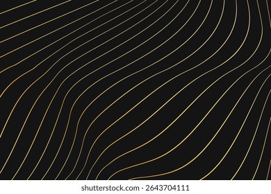 Black and golden abstract background. Distorted gold stripes background. Deformed golden lines on black backdrop.