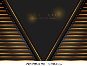 Black and golden abstract geometric tech background. Futuristic technology vector design