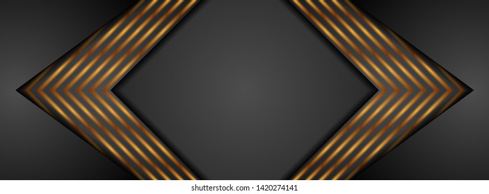 Black and golden arrows abstract tech banner design. Vector background