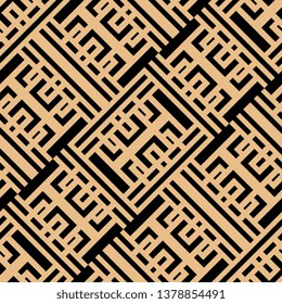 black golden Art deco Abstract geometric pattern with lines, rhombuses A seamless vector background texture