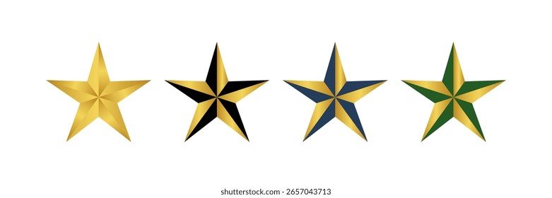 Conjunto de estrelas dos ícones de vetor preto, dourado, azul e verde.