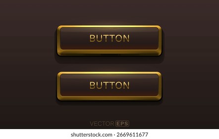 Conjunto de Botón dorado negro, tres estados del Botón, presionados, liberados, flotando. Ilustración vectorial