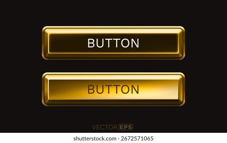 Conjunto de Botón dorado negro, tres estados del Botón, presionados, liberados, flotando. Ilustración vectorial