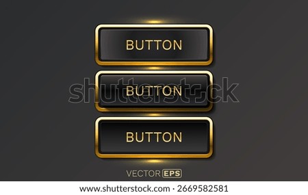 Black golden button set, three states of the button, pressed, released, hovered. Vector illustration