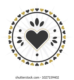 Black and golden circle heart border icon on white background